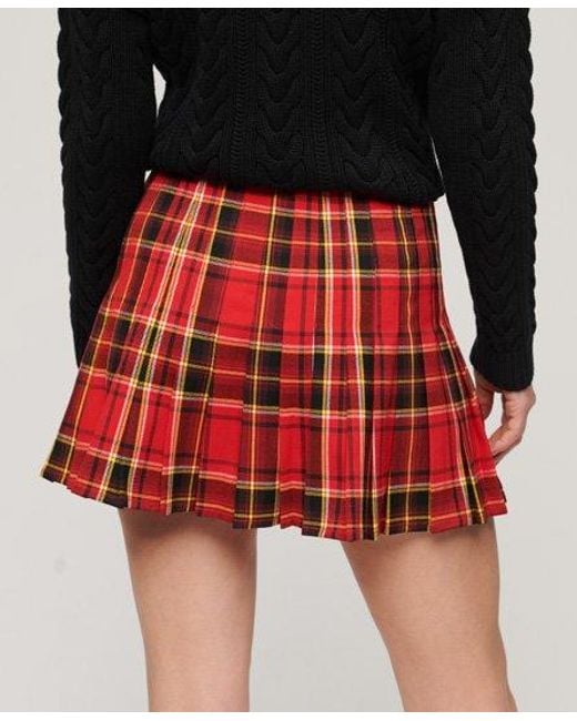 Superdry Red Mid Rise Check Mini Skirt