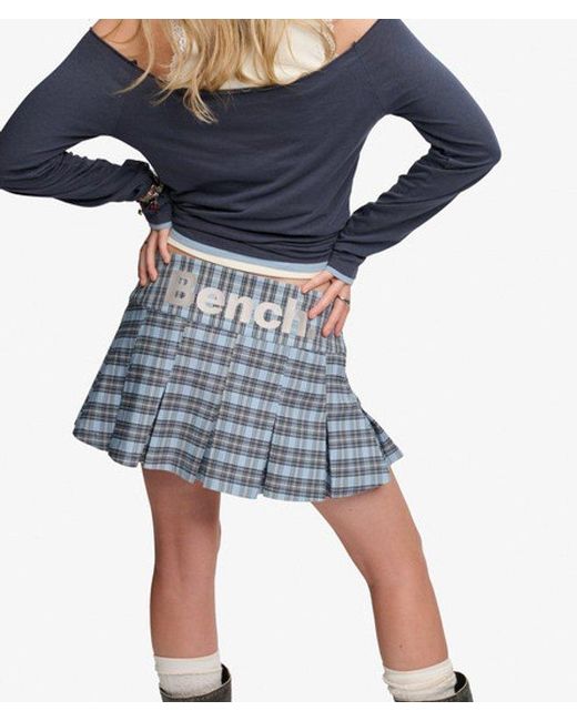 Superdry Blue Bench X & Co Bench Logo Pleated Check Mini Skirt