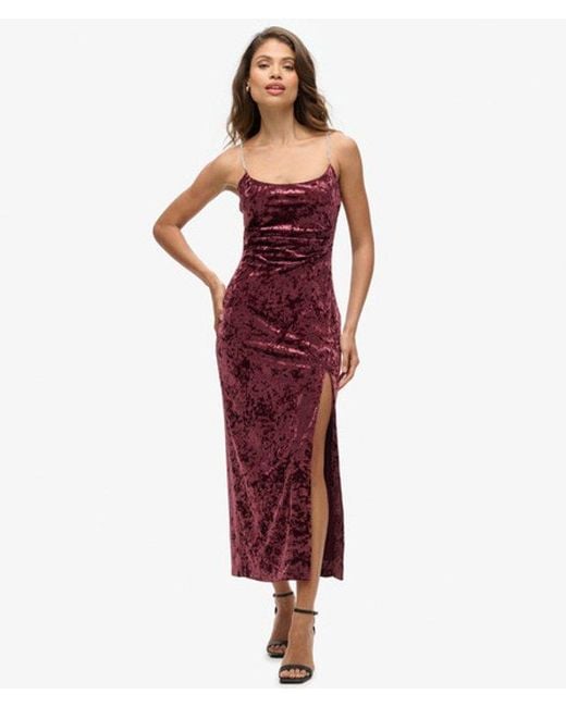 Superdry Red & Co Diamonte Velvet Maxi Dress