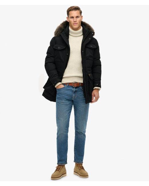 Superdry Black & Co Chinook Faux Fur Parka Coat for men
