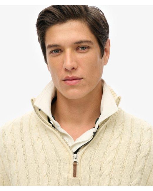 Homme Pull À Demi-Zip En Maille Torsadée En Coton Bio Taille Superdry pour homme en coloris Natural