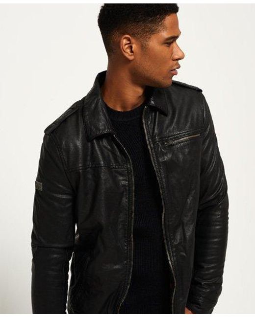 Superdry Black Hero Benjamin Leather Jacket for men