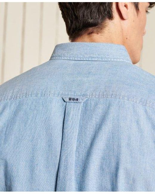 Superdry Blue Organic Cotton Vintage Oxford Shirt Chambray Oxford for men