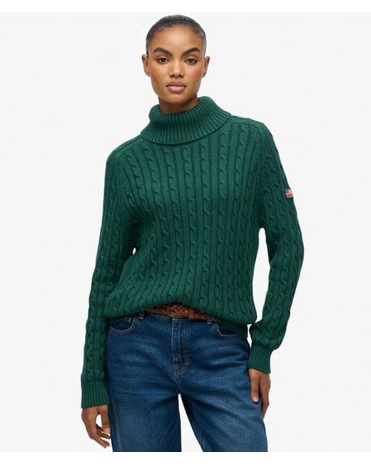 Superdry Green Slouchy Cable Roll Neck Jumper