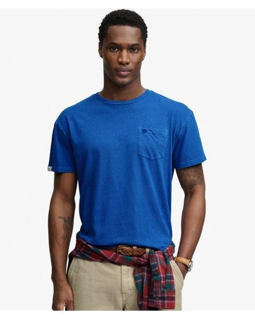 Superdry Blue & Co Classic Cotton Linen Pocket T-shirt for men