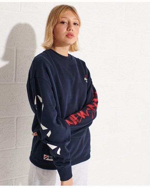 Superdry Blue Strikeout Oversized Crew Sweatshirt Deep