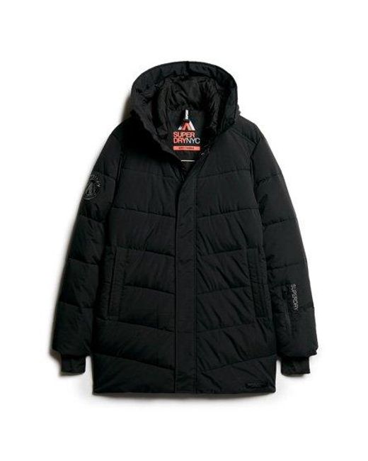 Superdry Black Loose Fit Embroidered City Chevron Padded Parka Coat for men