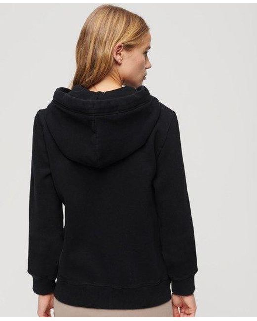 Sweat à capuche zippé à logo essential Superdry en coloris Black