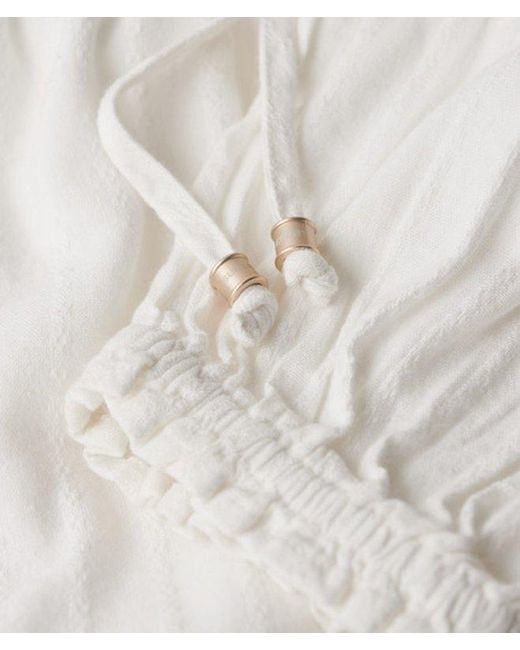 Superdry White Cotton Ibiza Long Sleeve Tiered Mini Dress