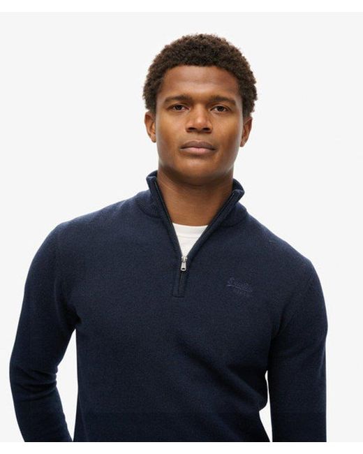 Superdry Blue & Co Classic Embroidered Logo Nylon And Wool Half Zip Jumper for men