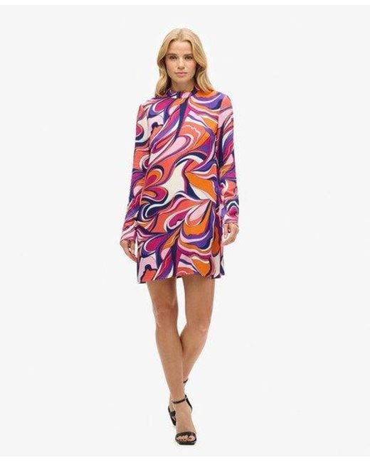 Superdry White Ladies Long Sleeve Printed Mini Dress