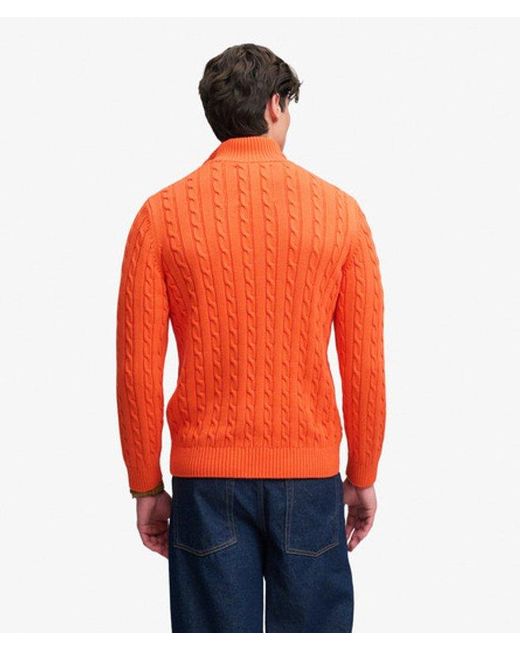 Superdry Orange Preppy Cotton Cable Half Zip Jumper for men