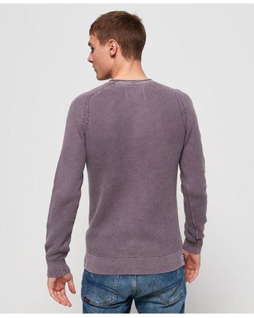 Superdry Purple Garment Dyed L.A Textured Crew Jumper Washed Lilac for men