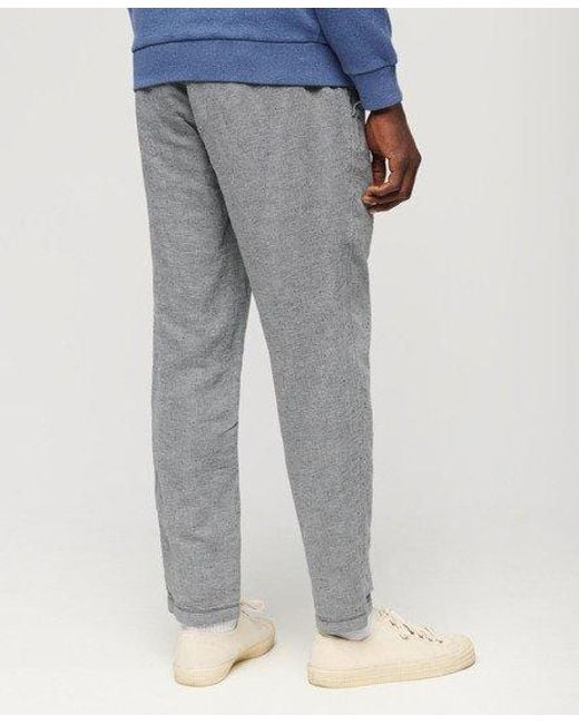 Superdry Blue Loose Fit Textured Drawstring Linen Trousers for men