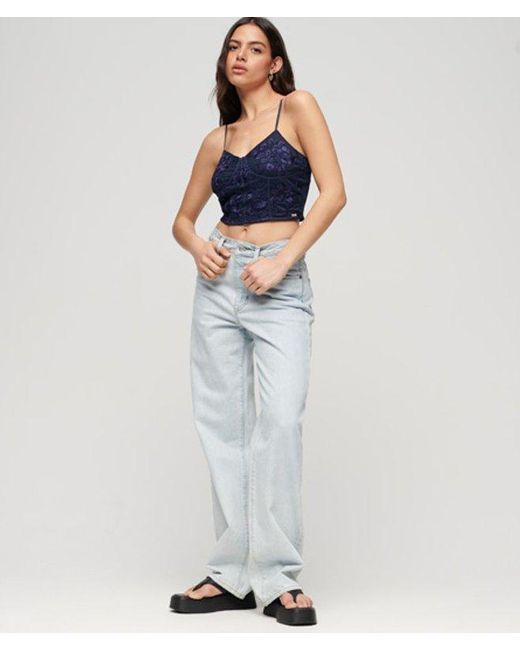Superdry Blue & Co Floral Embroidered Corset Top