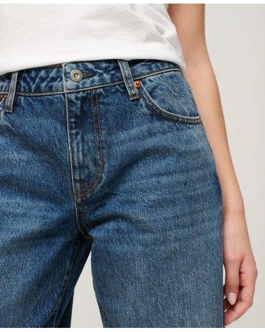 Superdry Blue Classic Organic Cotton Mid Rise Wide Leg Jeans