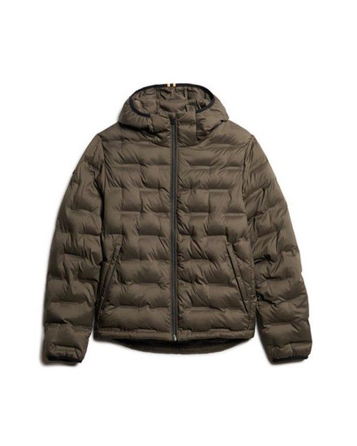 Superdry Black Hooded Quilted Puffer Coat for men
