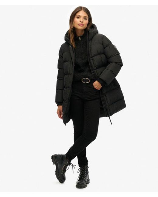 Superdry Black & Co Hooded Sports Puffer Mid Length Jacket