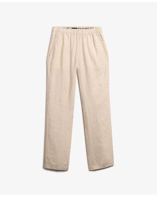 Superdry Linnen Broek Met Trekkoord in het Natural