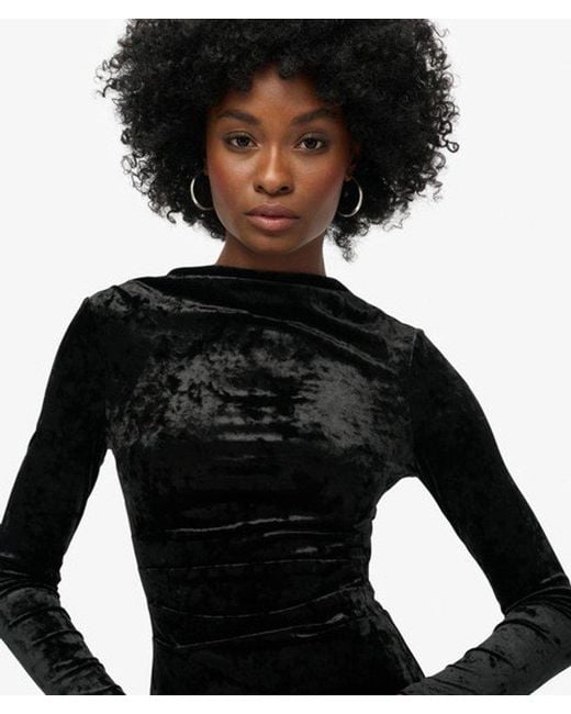 Superdry Black & Co Velvet Long Sleeve Mini Dress