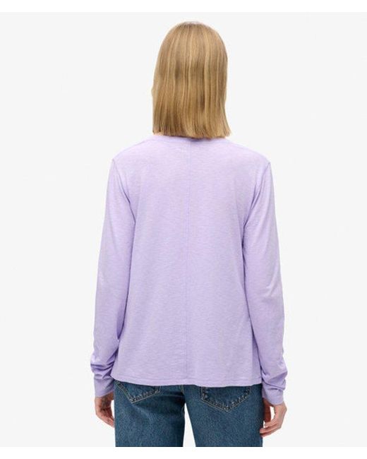 Superdry Jersey Top Met V-hals En Lange Mouwen in het Purple