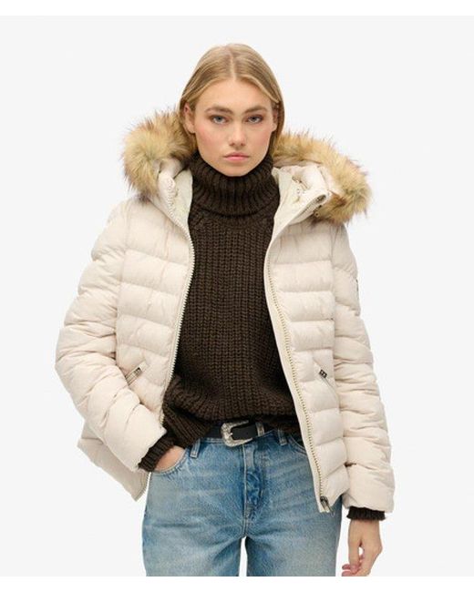 Veste rembourrée à capuche en fourrure synthétique fuji Superdry en coloris Natural