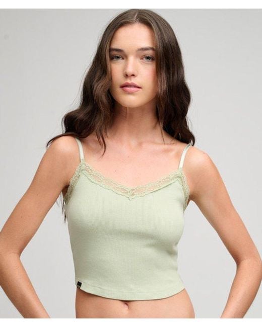 Superdry Green & Co Essential Lace Trim Cropped Cami Top