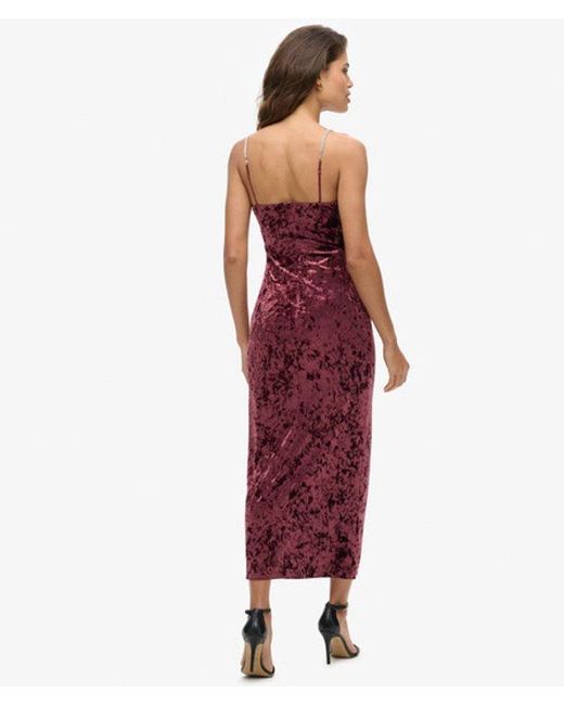 Superdry Red & Co Diamonte Velvet Maxi Dress