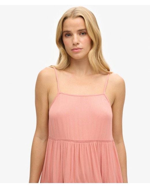 Superdry Pink Tiered Mini Beach Cami Dress