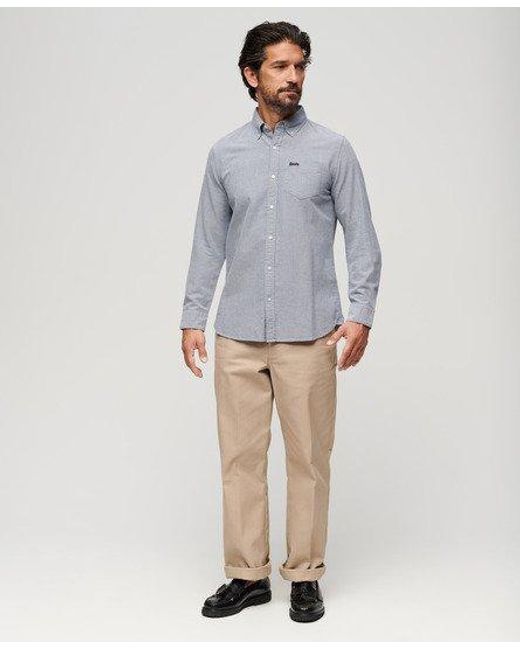 Superdry Blue Organic Cotton Long Sleeve Oxford Shirt for men