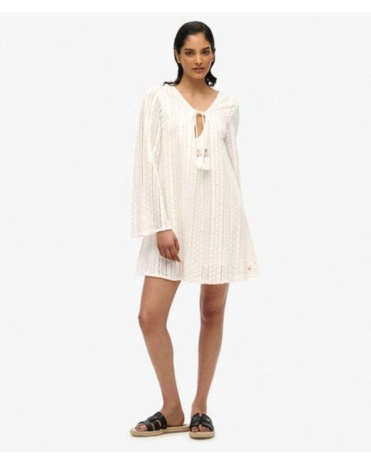 Superdry Natural Cotton Lace Detail Ibiza Mini Dress