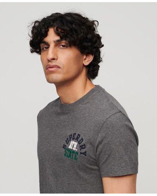 Superdry Gray Embroidered Superstate Athletic Logo T-shirt for men