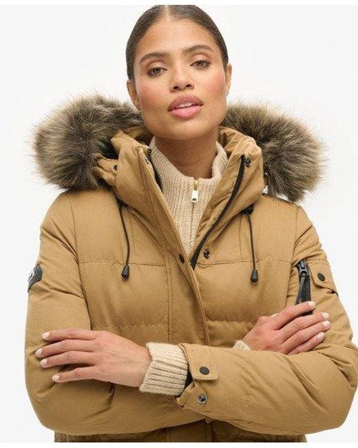 Superdry Metallic Microfibre Expedition Longline Parka Coat / Sandstone