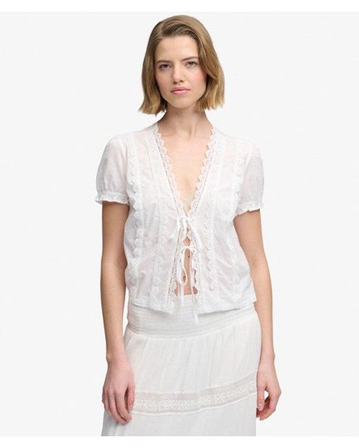 Superdry White & Co Lace Trim Tie Blouse