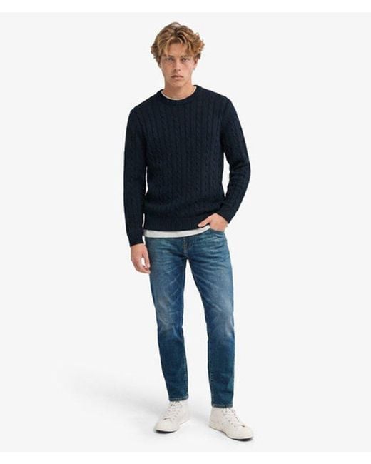 Superdry Blue & Co Cotton Cable Knit Crew Jumper for men