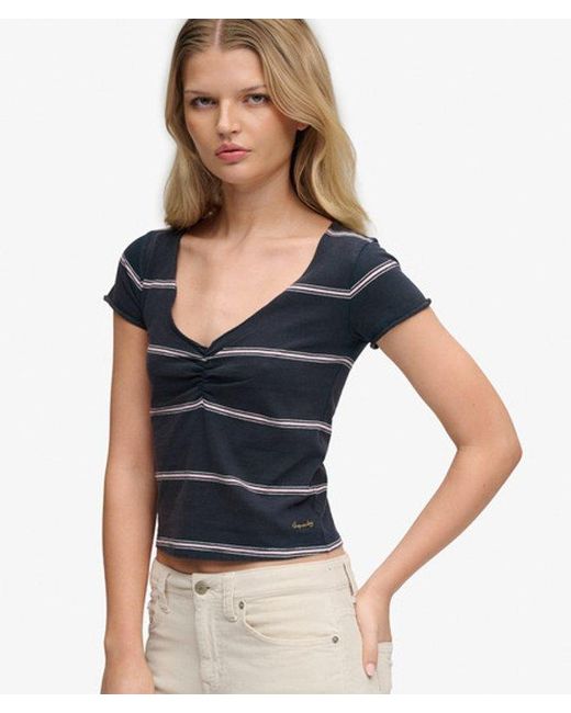 Superdry Blue & Co Athletic Essentials Gathered Pattern Top