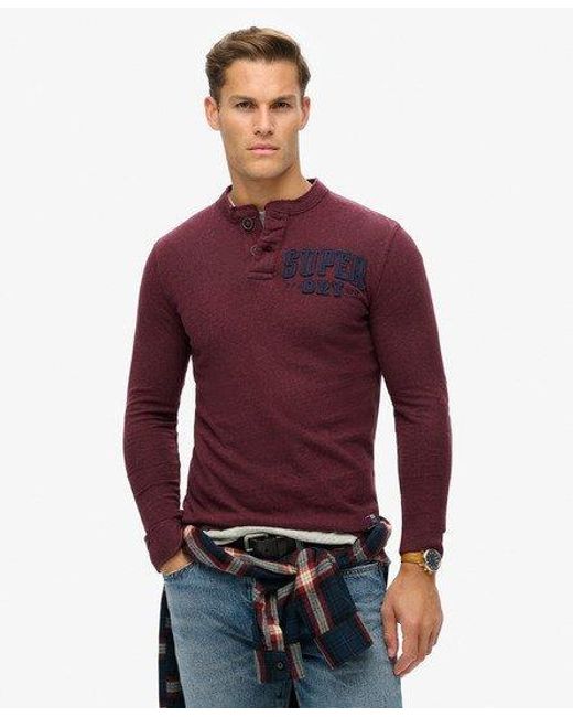 Superdry Red Vintage Athletic Long Sleeve Grandad Top for men