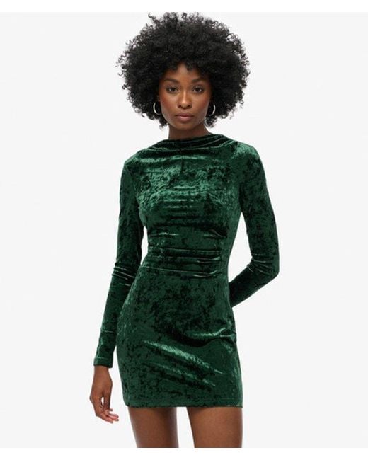Superdry Green & Co Velvet Long Sleeve Mini Dress