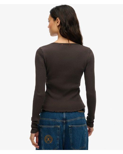 Superdry Black & Co Essential Button Long Sleeve Top