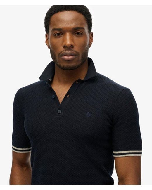 Superdry Black & Co Knitted Texture Short Sleeve Polo Shirt for men