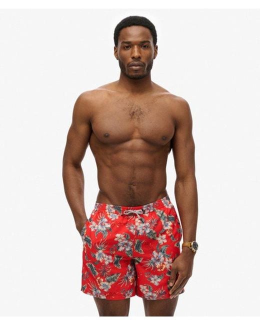 Superdry Red & Co Hawaiian Print 16-inch Swim Shorts for men