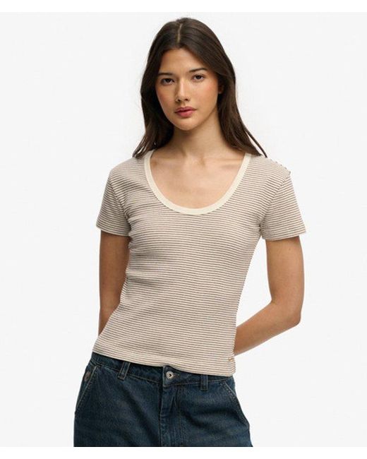 Superdry Gray & Co Athletic Essentials Striped Short Sleeve Top