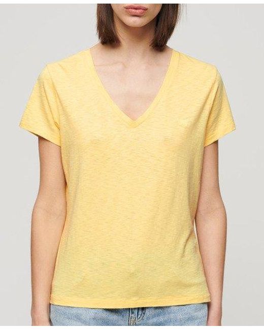 Superdry Yellow Slub Embroidered V-neck T-shirt