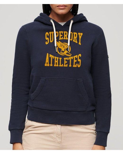 Superdry Blue Ladies Classic Varsity Flocked Graphic Hoodie