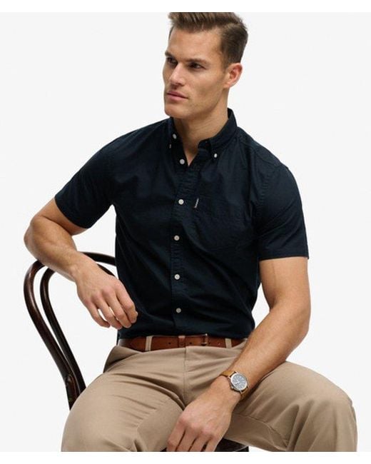 Superdry Blue Essentials Oxford Short Sleeve Shirt for men