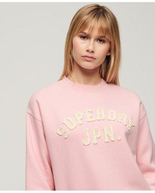 Superdry Pink Applique Athletic Loose Sweatshirt