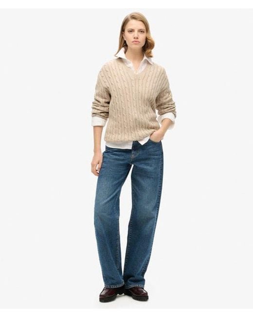 Superdry Natural & Co Ladies Lightweight Cable Knit Oversized V Neck Jumper