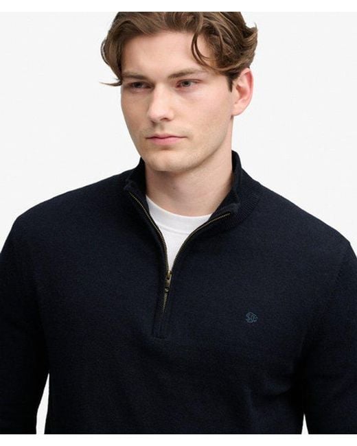 Superdry Blue & Co Essential Lightweight Wool Blend Half Zip Jumper for men