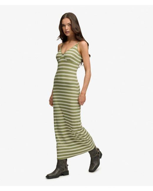 Superdry Green Stripe Ribbed Jersey Maxi Dress