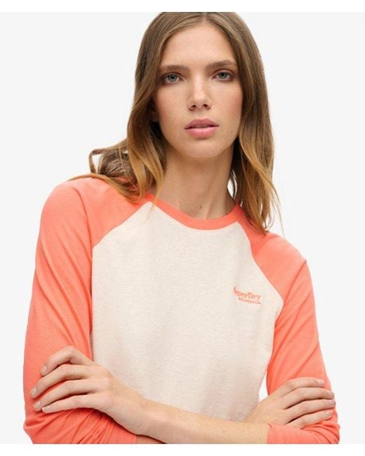 Superdry Red & Co Ladies Slim Fit Colour Block Essential Logo Long Sleeve Baseball Top